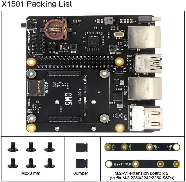 Alt view image 4 of 5 - Geekworm X1501 CM5 IO Carrier Board for Raspberry Pi Compute Module 5 Support Dual M.2 NVMe SSD|1GbE + 2.5GbE Ethernet Ports