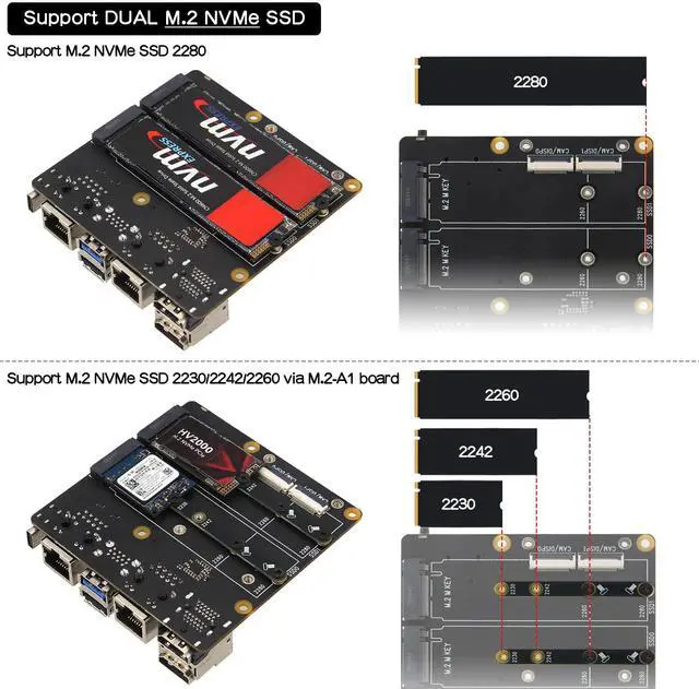 Alt view image 3 of 5 - Geekworm X1501 CM5 IO Carrier Board for Raspberry Pi Compute Module 5 Support Dual M.2 NVMe SSD|1GbE + 2.5GbE Ethernet Ports