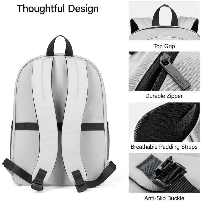 Alt view image 5 of 5 - Hanke Travel Backpack for Women Men, Small College Laptop Backpack, Lightweight Water-Resistant Work Bookbag, Cute Casual Daypack for 15.6 Inch Laptop, Rock Grey