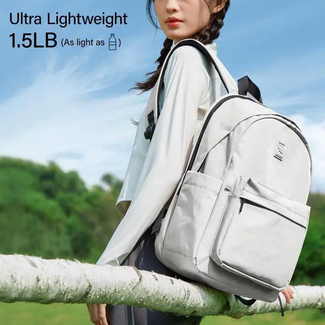Alt view image 4 of 5 - Hanke Travel Backpack for Women Men, Small College Laptop Backpack, Lightweight Water-Resistant Work Bookbag, Cute Casual Daypack for 15.6 Inch Laptop, Rock Grey