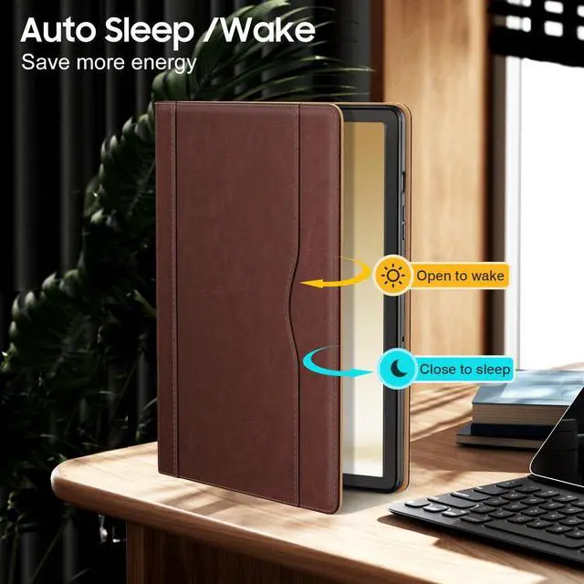 Alt view image 3 of 5 - OKP Case for Samsug Galaxy Tab A9+ Plus 11 inch 2024(SM-X210/X216/X218), PU Leather Folio Cover with Multi-Angle Stand//Pen Holder, Auto Wake/Sleep Case for Galaxy A9+ 11" Tablet (Brown)