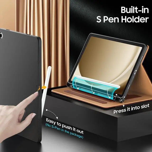 Alt view image 4 of 5 - OKP Case for Samsug Galaxy Tab A9+ Plus 11 inch 2024(SM-X210/X216/X218), PU Leather Folio Cover with Multi-Angle Stand//Pen Holder, Auto Wake/Sleep Case for Galaxy A9+ 11" Tablet (Brown)