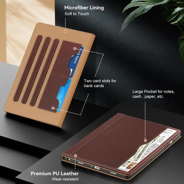 Alt view image 5 of 5 - OKP Case for Samsug Galaxy Tab A9+ Plus 11 inch 2024(SM-X210/X216/X218), PU Leather Folio Cover with Multi-Angle Stand//Pen Holder, Auto Wake/Sleep Case for Galaxy A9+ 11" Tablet (Brown)