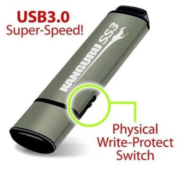 Alt view image 2 of 4 - Kanguru SS3  16GB USB Flash Drive - Physical Write Protect Switch  SuperSpeed USB 3.0 - Portable