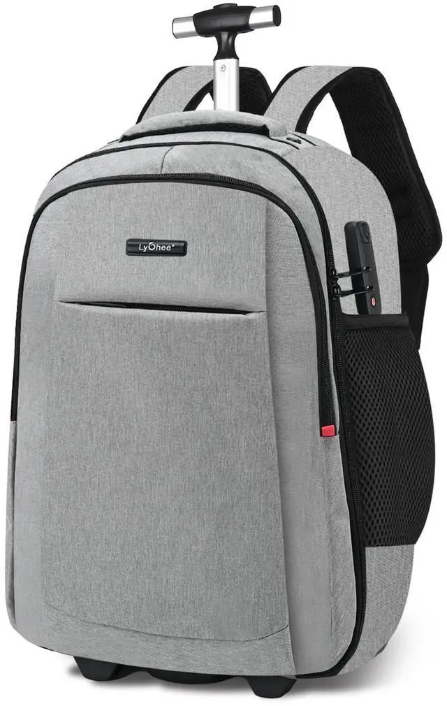 Main image of lychee Concealable Rolling Backpack-Adult Business Laptop Backpack with Wheels-20 inch Invisible Shoulder Strap Waterproof-Suitcase Travel Bag with reflective stripes,Grey