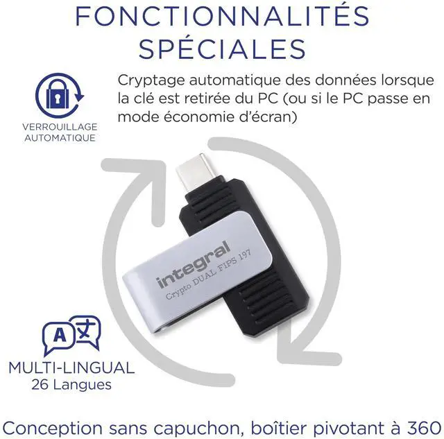 Alt view image 5 of 5 - Integral 64GB Crypto-C Dual Encrypted USB Flash Memory Drive, AES-XTS 256-Bit Hardware Encrypted USB 3.2 with Secure Dual Password - Certified to FIPS 197, Compatible with Mac, MacBook, PC, Laptop