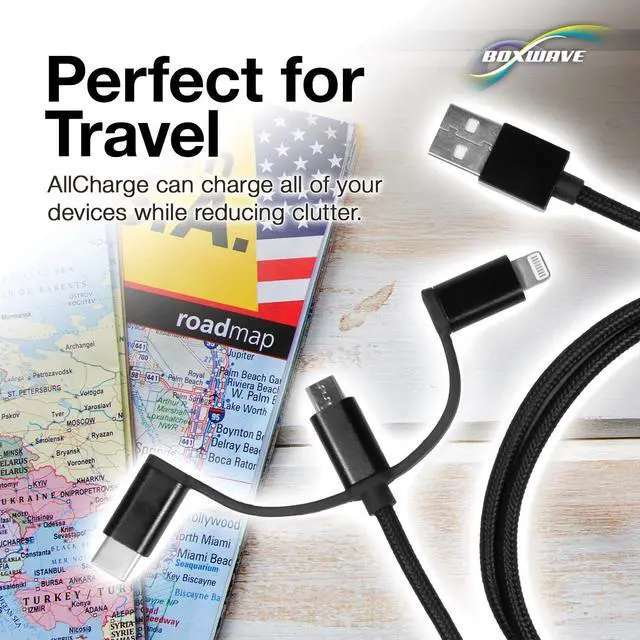 Alt view image 5 of 5 - BoxWave Cable Compatible with Tandem t:Slim X2 Insulin Pump - AllCharge 3-in-1 Cable - Jet Black