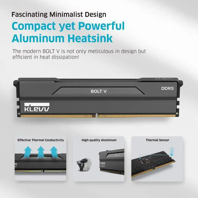 Alt view image 3 of 5 - KLEVV Bolt V DDR5 32GB (2x16GB) 6400MHz CL30 A-DIE 1.35V Gaming Desktop Ram Memory SK Hynix Chip XMP 3.0 / AMD Expo Ready (KD5AGUA80-64B300H)
