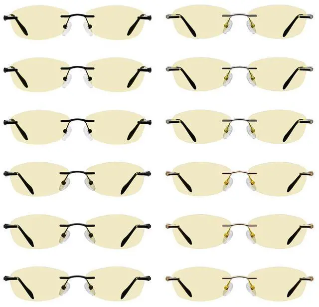 Main image of Eyekepper 12 Pack Blue Light Blocking Reading Glasses Yellow Tinted Computer Readers Women Rimless +0.50