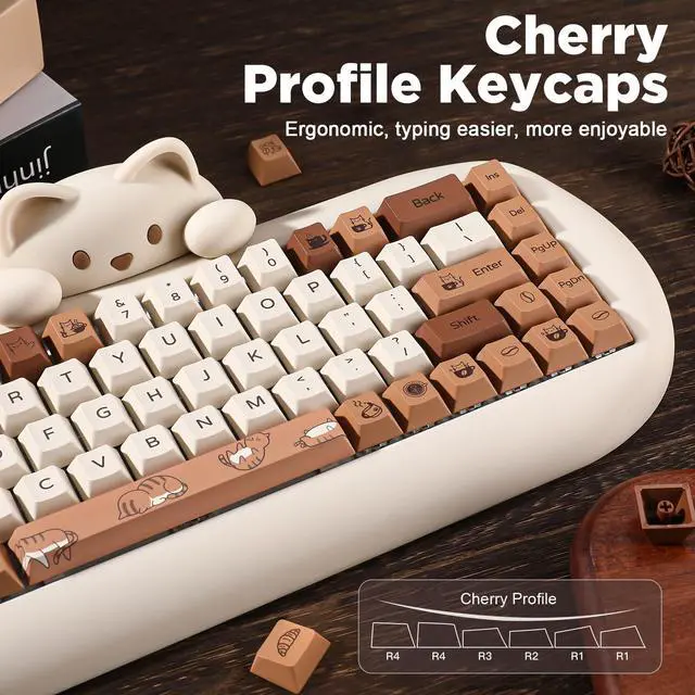 Alt view image 3 of 5 - YUNZII Coffee Cat Dye Sub PBT Keycaps,152 Full Keys Dye Sublimation Custom Keycap Set with Key Puller for Cherry Gateron MX Switches Mechanical Gaming Keyboard (Cherry Profile, Coffee Cat)