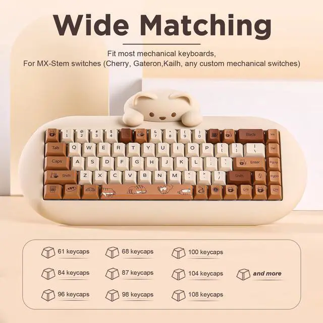 Alt view image 2 of 5 - YUNZII Coffee Cat Dye Sub PBT Keycaps,152 Full Keys Dye Sublimation Custom Keycap Set with Key Puller for Cherry Gateron MX Switches Mechanical Gaming Keyboard (Cherry Profile, Coffee Cat)