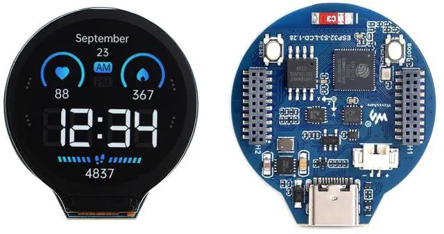 Alt view image 2 of 5 - waveshare ESP32-S3 Development Board Onboard 1.28inch Round LCD Display,32-bit LX7 Dual-core Processor,Support 2.4 GHz Wi-Fi and Bluetooth 5(LE),Embedded GC9A01 Driver Chip