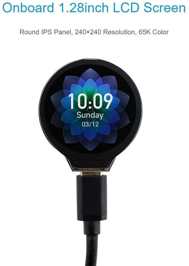 Alt view image 4 of 5 - waveshare ESP32-S3 Development Board Onboard 1.28inch Round LCD Display,32-bit LX7 Dual-core Processor,Support 2.4 GHz Wi-Fi and Bluetooth 5(LE),Embedded GC9A01 Driver Chip