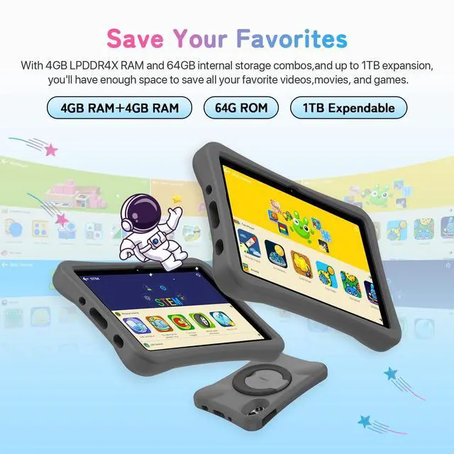 Alt view image 2 of 5 - UMIDIGI Kids Tablet, G1 Tab Android 13 for Kids, 10.1", 8G+64G up to 1TB, WiFi 6, 8MP+8MP Dual Camera, Quad-Core, 6000mAh, BT5.0, TUV Eye Bluelight Tablet Android, Parental Control