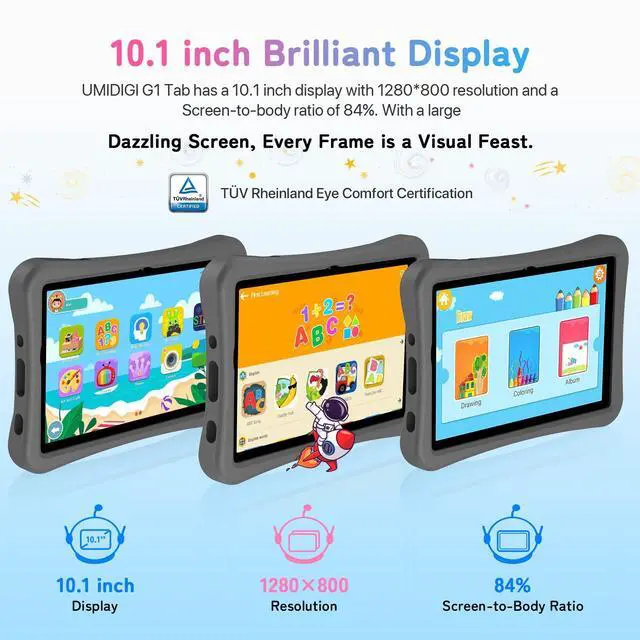Alt view image 3 of 5 - UMIDIGI Kids Tablet, G1 Tab Android 13 for Kids, 10.1", 8G+64G up to 1TB, WiFi 6, 8MP+8MP Dual Camera, Quad-Core, 6000mAh, BT5.0, TUV Eye Bluelight Tablet Android, Parental Control