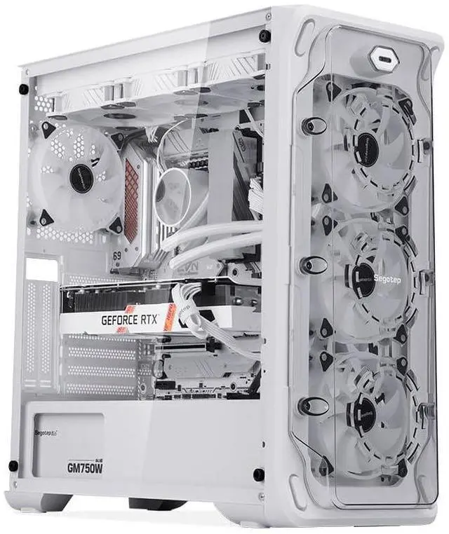 Alt view image 5 of 5 - SEGOTEP LUX 360 - EATX/ATX Gaming Desktop Case with 3D Ring Design Panel - Compatible with 240mm/280mm/360mm AIO Liquid Cooler & Vertical GPU - Acrylic Panels - Three ARG Fans Included - White Color