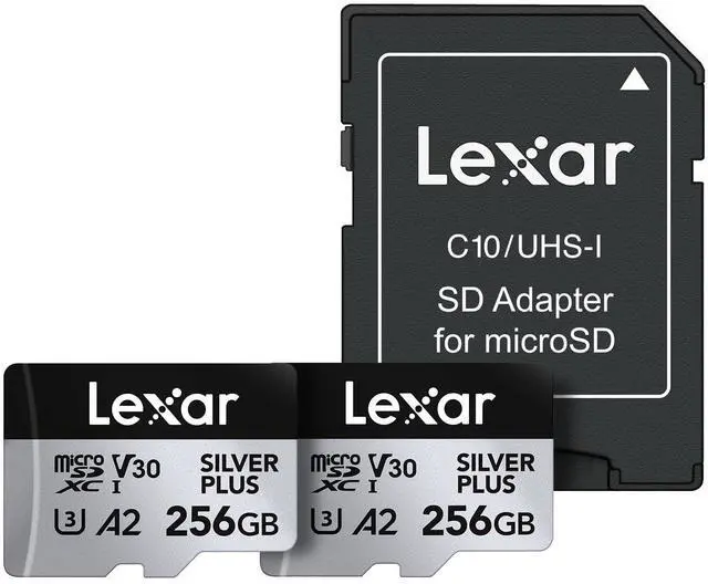 Main image of Lexar 256GB (2-Pack) Professional Silver Plus Micro SD Card, UHS-I, C10, U3, V30, Full HD & 4K, Up to 205/150 MB/s microSDXC Memory Card, for Videographers, Gamers (LMSSIPL256G-B2ANU)