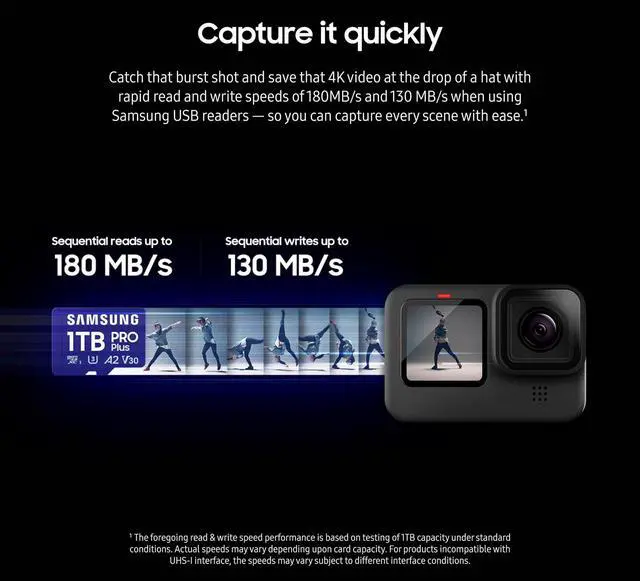 Alt view image 4 of 5 - SAMSUNG PRO Plus microSD Memory Card + Reader, 128GB MicroSDXC, Up to 180 MB/s, Full HD & 4K UHD, UHS-I, C10, U3, V30, A2 for Android Phones, Tablets, GoPRO, DJI Drone, MB-MD128SB/AM, 2023
