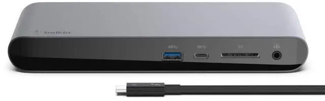 Alt view image 2 of 5 - Belkin Thunderbolt 3 Dock Pro with 2.6 ft Thunderbolt 3 Cable (Thunderbolt Dock for macOS and Windows) Dual 4K @60Hz, 40 Gbps Transfer Speeds, 85 W Upstream Charging