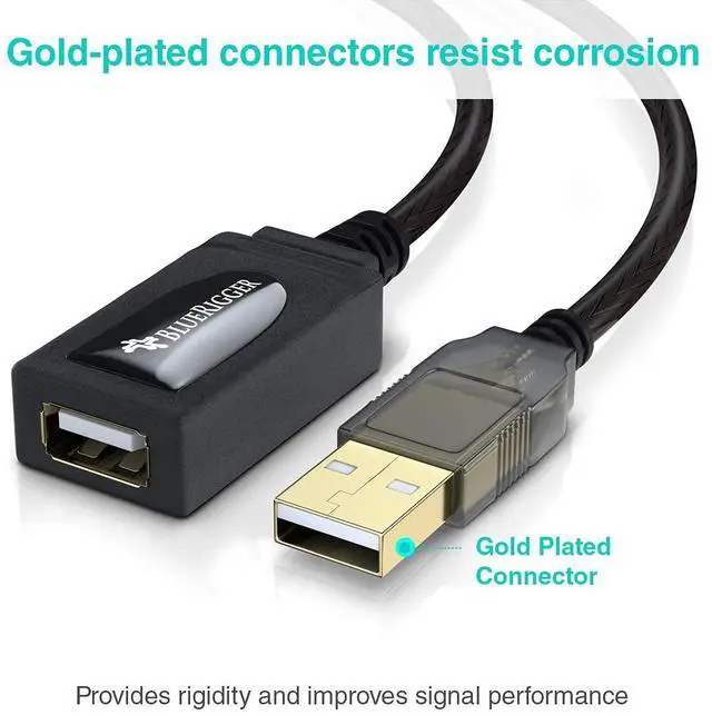Alt view image 5 of 5 - BlueRigger USB Extension Cable (32FT/10M, Long Active USB2.0 Extender, Male to Female Repeater, Data Transfer Cord)- for Game Consoles, Printer, Camera, Keyboard, Hard Drives