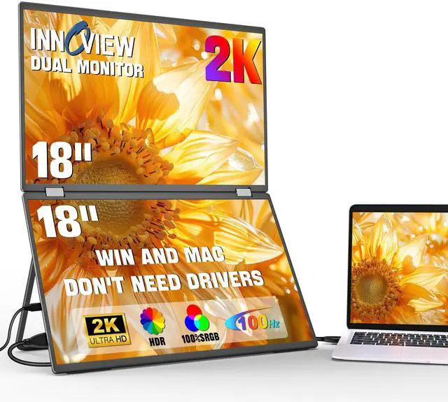 Main image of InnoView 18" 2K 100Hz Portable Monitor 100% sRGB Portable Dual Monitor for Laptop 315degAdjustable Screen Extender for Windows Mac with Type-C HDMI DP Foldable Monitors Portatil(No Driver Needed)