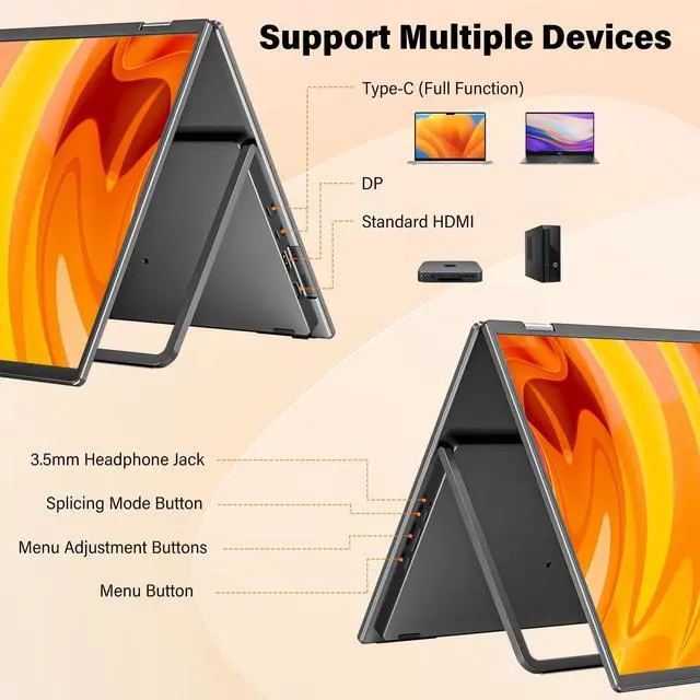 Alt view image 4 of 5 - InnoView 18" 2K 100Hz Portable Monitor 100% sRGB Portable Dual Monitor for Laptop 315degAdjustable Screen Extender for Windows Mac with Type-C HDMI DP Foldable Monitors Portatil(No Driver Needed)