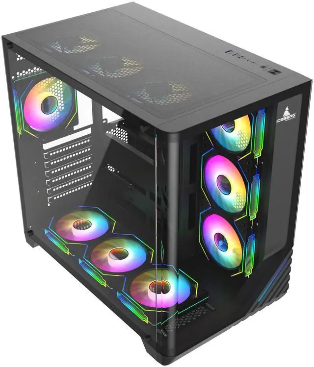 Main image of Iceberg Crystal Wave L ATX Tower Gaming PC Case Full-View Panoramic Curved Tempered Glass Includes Seven (7) aRGB Fans (Negro)