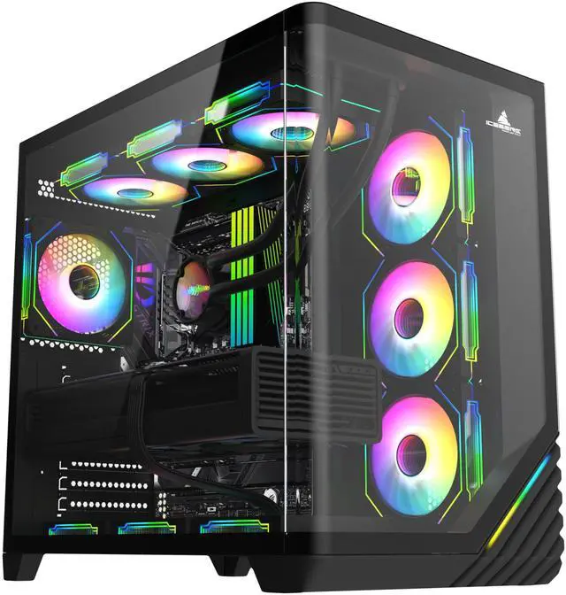 Alt view image 4 of 5 - Iceberg Crystal Wave L ATX Tower Gaming PC Case Full-View Panoramic Curved Tempered Glass Includes Seven (7) aRGB Fans (Negro)