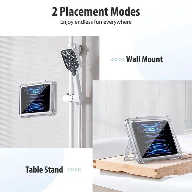 Alt view image 2 of 5 - MoKo Waterproof Shower iPad Holder, Wall Mount with 360 Rotation, Anti-fog Screen, 2 Placement Modes, Fit for iPad 10/Pro 11 2022