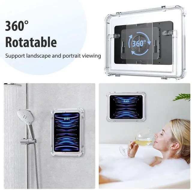 Alt view image 4 of 5 - MoKo Waterproof Shower iPad Holder, Wall Mount with 360 Rotation, Anti-fog Screen, 2 Placement Modes, Fit for iPad 10/Pro 11 2022