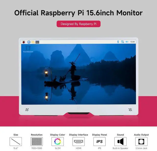 Alt view image 3 of 5 - waveshare Pi Monitor Kit, Comes with an Official Raspberry Pi 15.6inch Monitor, 1920×1080 Resolution, Standard HDMI Port, IPS, VESA Mounting Support, Bundle with Accessories (6 Items)