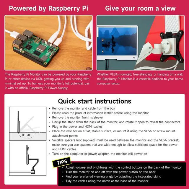 Alt view image 5 of 5 - waveshare Pi Monitor Kit, Comes with an Official Raspberry Pi 15.6inch Monitor, 1920×1080 Resolution, Standard HDMI Port, IPS, VESA Mounting Support, Bundle with Accessories (6 Items)