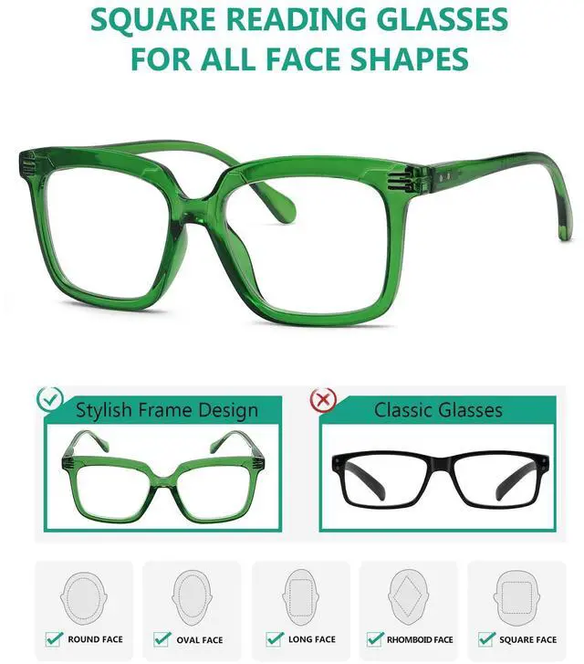 Alt view image 4 of 5 - Eyekepper 5 Pack Square Reading Glasses for Women Large Frame Readers Include 2 Pairs Green +2.50