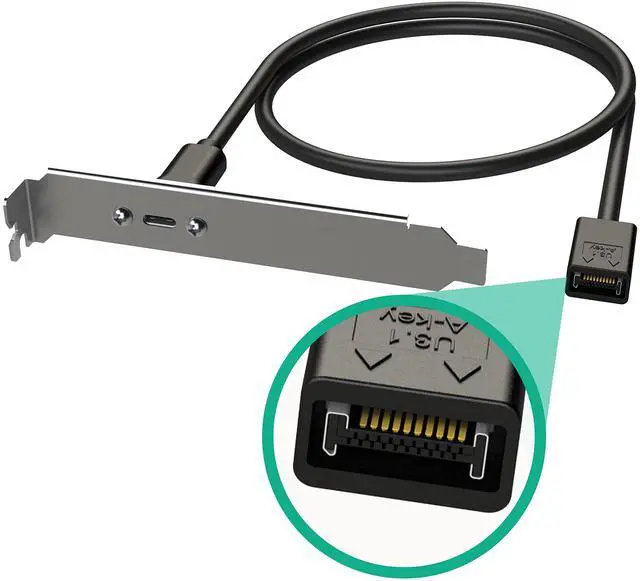 Main image of LINKUP - USB 3.2 Gen 2x2 20Gbps USB-C Type Internal Panel Cable Mount Motherboard Header Extension Adapter|20-Pin A-Key Male with Cover to USB-C Female Connector with PCI Bracket - 40cm