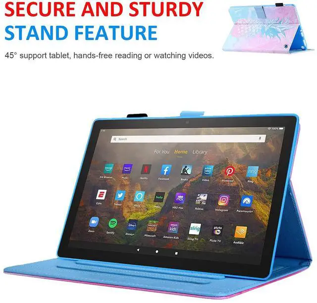 Alt view image 4 of 5 - Dteck Case for All-New Fire HD 10 & HD 10 Plus Tablet (2021 Release, 11th Generation) - Slim Multi-Angle Folio Stand Premium PU Leather Protective Smart Cover with Auto Wake Sleep, Marble Pineapple