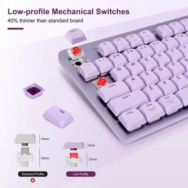 Alt view image 2 of 5 - LeadsaiL FA98 Wireless Mechanical Keyboard and Mouse, 2.4Ghz Cordless Mechanical Keyboard and Silent Mouse, Low-Profile Red Switch, 98-Key Compact Slim 96% Keyboard for Windows/MacOS PC Laptop- Purple
