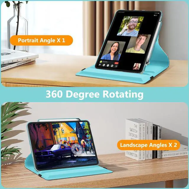 Alt view image 4 of 5 - Fintie Rotating Case for iPad Pro 13-inch (M4) 2024 with Pencil Holder - 360 Degree Swiveling Protective Stand Cover with Auto Wake/Sleep, Blossom