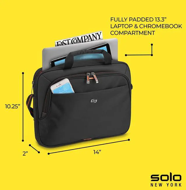 Alt view image 3 of 5 - Solo New York Briefcase - Laptop Carrying Bag for Women & Men, Brief for Travel & Work, Internal Tablet Pocket, Adjustable Shoulder Strap, Fits 13.3" Computer - Ace Slim, Black & Orange