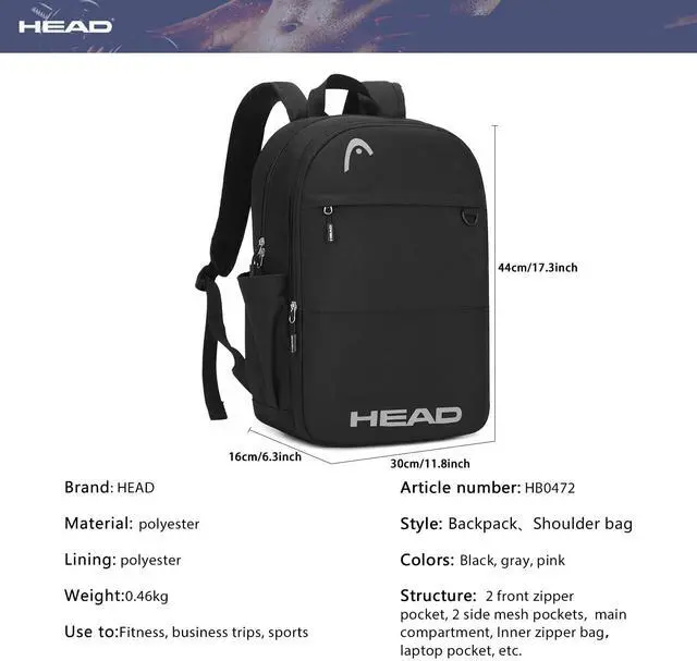 Alt view image 4 of 5 - HEAD Waterproof Travel Backpack for Women & Men, Lightweight Laptop Backpack Computer Bags fits 15.6 inch Notebook, Casual Daypack College Backpacks for Weekender Overnight/Sports Gym/Work/Fitness