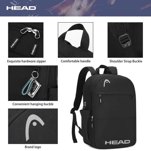 Alt view image 5 of 5 - HEAD Waterproof Travel Backpack for Women & Men, Lightweight Laptop Backpack Computer Bags fits 15.6 inch Notebook, Casual Daypack College Backpacks for Weekender Overnight/Sports Gym/Work/Fitness