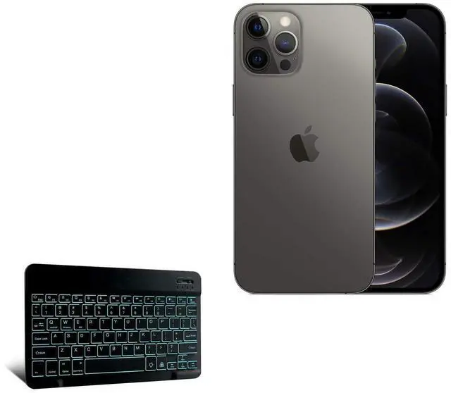 Main image of BoxWave Keyboard Compatible with Apple iPhone 12 Pro Max - SlimKeys Bluetooth Keyboard - with Backlight, Portable Slim LED 7 Colors - Jet Black