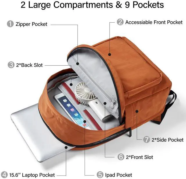 Alt view image 2 of 5 - Hanke Travel Backpack for Women Men, Effortless Work Backpack for Women, Airline Approved Anti Theft Backpacks with Luggage Strap, Lightweight School Backpacks Casual Daypack (Reddish Brown)
