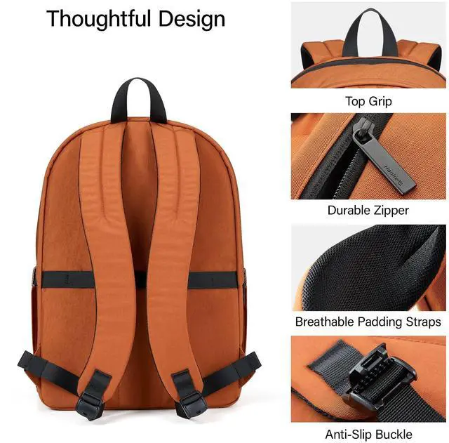 Alt view image 4 of 5 - Hanke Travel Backpack for Women Men, Effortless Work Backpack for Women, Airline Approved Anti Theft Backpacks with Luggage Strap, Lightweight School Backpacks Casual Daypack (Reddish Brown)