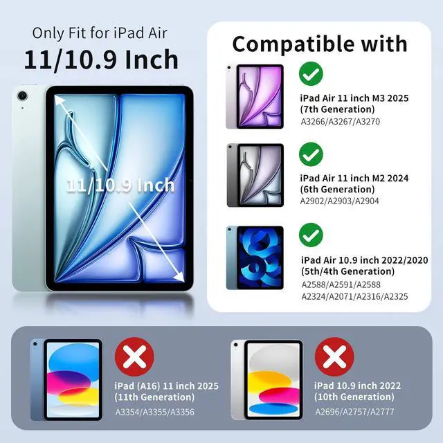 Alt view image 2 of 5 - MoKo for iPad Air 11 Inch Case 7th/6th Generation M3/M2 2025/2024, iPad Air 5th/4th Gen Case 10.9 Inch 2022/2020 with Pencil Holder, Screen Protector, Lens Protector, Magnetic Multi Angle, Sunny Sky
