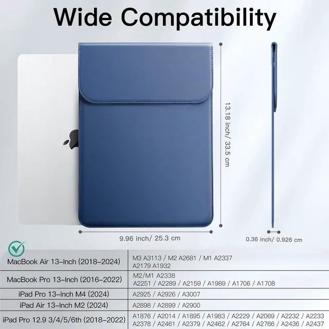 Alt view image 2 of 5 - JETech Slim Laptop Sleeve for MacBook Air 13-Inch (M4/M3/M2) 2022-2025, MacBook Pro 13-Inch (M2/M1) 2016-2022, PU Leather Case (Navy)