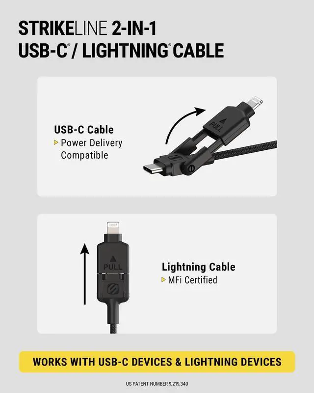 Alt view image 2 of 5 - Scosche CCi4B4PSG 2-in-1 Braided USB-C to C/USB-C to Lightning Multi-Device Charge and Sync Cable, 4FT Type-C Charger Fast Charging Cord Compatible with Apple iPhone, iPad, Galaxy and More, Black