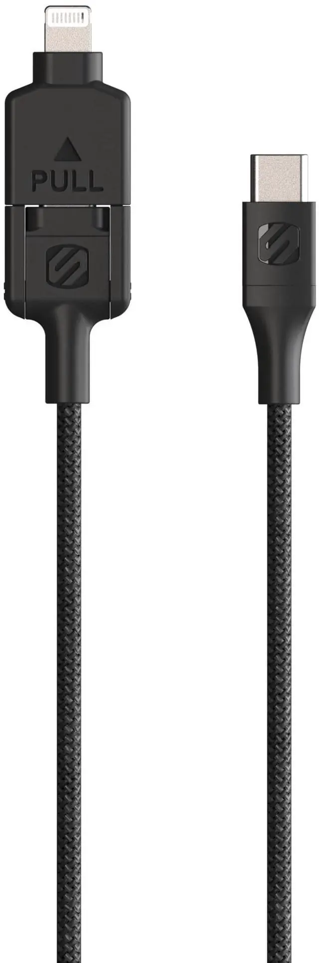 Main image of Scosche CCi4B4PSG 2-in-1 Braided USB-C to C/USB-C to Lightning Multi-Device Charge and Sync Cable, 4FT Type-C Charger Fast Charging Cord Compatible with Apple iPhone, iPad, Galaxy and More, Black