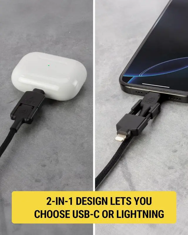 Alt view image 4 of 5 - Scosche CCi4B4PSG 2-in-1 Braided USB-C to C/USB-C to Lightning Multi-Device Charge and Sync Cable, 4FT Type-C Charger Fast Charging Cord Compatible with Apple iPhone, iPad, Galaxy and More, Black