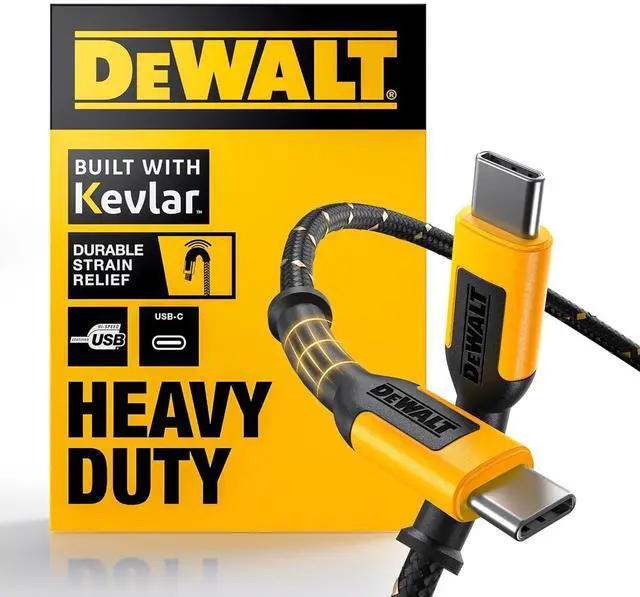 Main image of DEWALT Heavy Duty USB C Cable, Jobsite 60 Watt USB C Cable, High Speed Type-C to Type-C, Fast Charge PD USBC Fast Charging Cord for iPhone 16/15 Plus Pro Max, MacBook, iPad, Samsung Galaxy, 10 ft