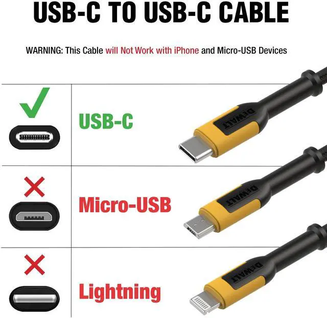 Alt view image 2 of 5 - DEWALT Heavy Duty USB C Cable, Jobsite 60 Watt USB C Cable, High Speed Type-C to Type-C, Fast Charge PD USBC Fast Charging Cord for iPhone 16/15 Plus Pro Max, MacBook, iPad, Samsung Galaxy, 10 ft